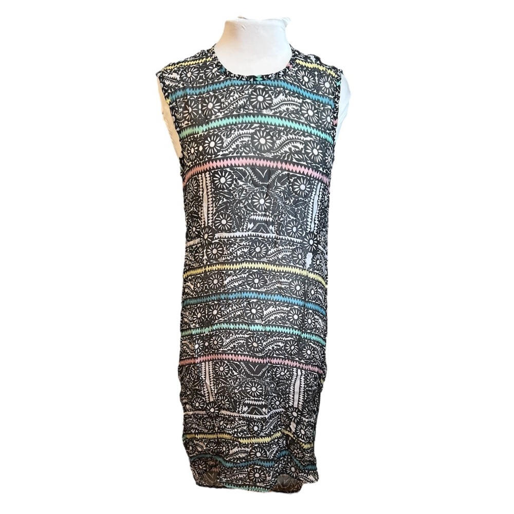 Carolina K Aztec Print Sheer High Low Coverup Dress - Medium
